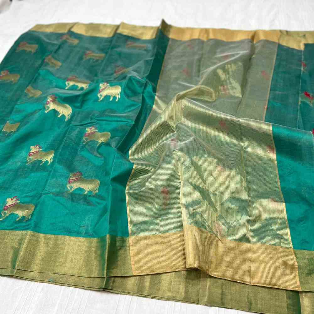 Pure Handloom Sea Green Colour Chanderi Saree